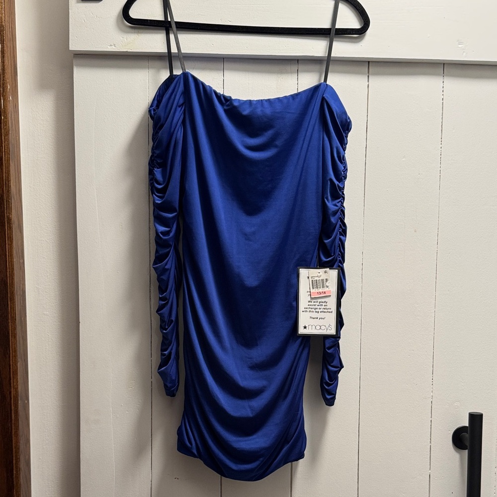 B Darlin Blue Ruched Strapless Mini Dress 13/14 Bodycon NEW Party Dance Cruise
